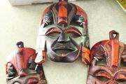 Set Of 3 Vintage African Mask Hand Made At Eastern Art Arcade One Is 8 Inches The Other A About 5 Inches Is Wall Deceore.