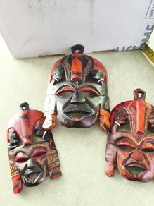 Set Of 3 Vintage African Mask Hand Made At Eastern Art Arcade One Is 8 Inches The Other A About 5 Inches Is Wall Deceore.