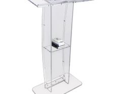 Acrylic Podium, 119 cm Tall, Clear Acrylic Podium Stand with Wide Reading Surface & Storage Shelf, Floor-standing Clear Pulpits Acrylic for Church