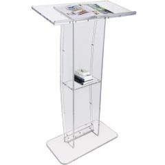 Acrylic Podium, 119 cm Tall, Clear Acrylic Podium Stand with Wide Reading Surface & Storage Shelf, Floor-standing Clear Pulpits Acrylic for Church