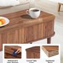 Lift Top Coffee Table, Fluted Oval Coffee Table with 3 Hidden Compartment, Mid Century Wooden Oval Center Desk with Storage Image 7
