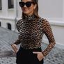Mock Neck Leopard Print Slim Tee Image 4