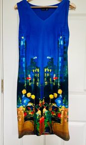 dress Size S (8/10) Smashed Lemon Amsterdam Blue Abstract City Print V-Neck Lined Dress
