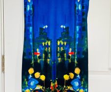 dress Size S (8/10) Smashed Lemon Amsterdam Blue Abstract City Print V-Neck Lined Dress