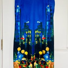 dress Size S (8/10) Smashed Lemon Amsterdam Blue Abstract City Print V-Neck Lined Dress