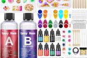 Epoxy Resin Kits for Beginners, 400ml Crystal Clear Resin Accessories with Moulds, Resin Pigment, Resin Glitter, Gold Leaf, Dried Flowers, Epoxy Resin Starter Kit