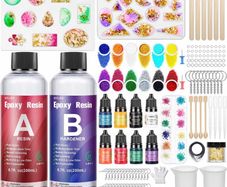 Epoxy Resin Kits for Beginners, 400ml Crystal Clear Resin Accessories with Moulds, Resin Pigment, Resin Glitter, Gold Leaf, Dried Flowers, Epoxy Resin Starter Kit