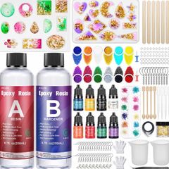 Epoxy Resin Kits for Beginners, 400ml Crystal Clear Resin Accessories with Moulds, Resin Pigment, Resin Glitter, Gold Leaf, Dried Flowers, Epoxy Resin Starter Kit