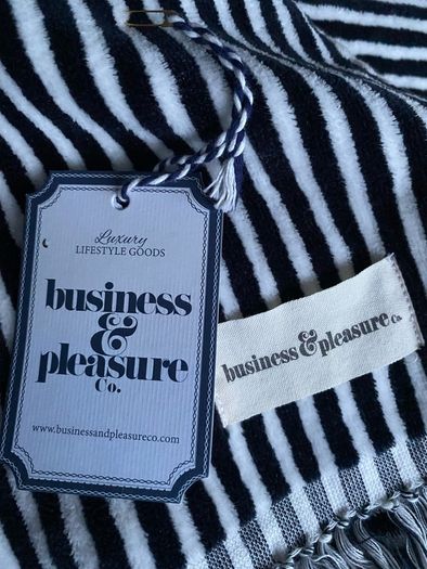 New oversized 100% cotton Lauren navy stripe beach towel by business and pleasure