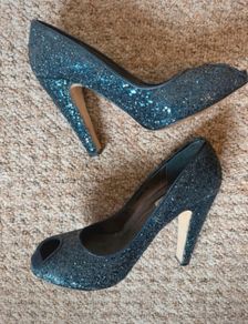 Dune Navy Glitter Peep-toe Heels