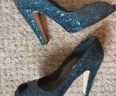 Dune Navy Glitter Peep-toe Heels