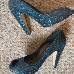 Dune Navy Glitter Peep-toe Heels
