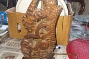 Hand Carved Wooden Table Lamp featuring a detailed Chinese Dragon. Carved Hardwood or Teak. Asian, dating from the Early to mid 20th century. postage available or collection