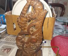 Hand Carved Wooden Table Lamp featuring a detailed Chinese Dragon. Carved Hardwood or Teak. Asian, dating from the Early to mid 20th century. postage available or collection