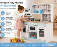 Wooden Kids Play Kitchen with Lights and Sounds White