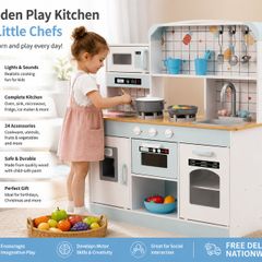 Wooden Kids Play Kitchen with Lights and Sounds White
