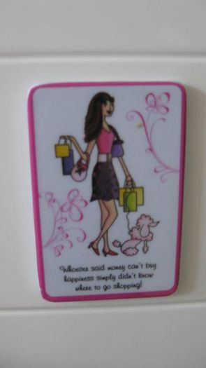 Ideal gift, 2 pink and pastel ladies coffee and shopping magnets