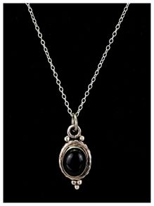 Vintage Sterling Silver Onyx Pendant Necklace