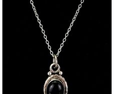 Vintage Sterling Silver Onyx Pendant Necklace