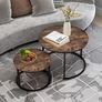 Round Coffee Table, Set of 2 Side Table Nesting Table with Steel Frame and Wooden Top, for Living Room, Bedroom, Balcony, (Rustic Brown/Black, Dia 60/40cm) Image 7
