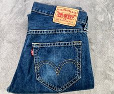 Mens Levis 907 Jeans Size W34 L25, Blue Cut-Off, Straight, Relaxed Fit - Vintage