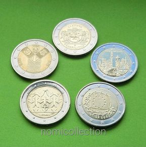 Commemorative Uncirculated 5 x 2 Euro coins.