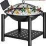 Fire Bowl with Spark Protection Cover Poker BBQ Round Diameter 55 cm Wood Shelf Steel Black Fire Pit Fire Basket Garden Patio Fireplace Grill Image 5
