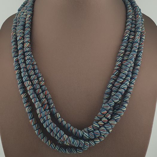 Vintage Afircan Style MultiColor Stripe Blue 7mm-8mm Glass beads Necklace Strand