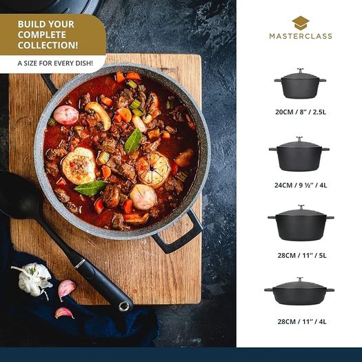 Casserole Dish With Lid, Medium 4L/24 cm, Lightweight Cast Aluminium, Induction Hob And Oven Safe, Black