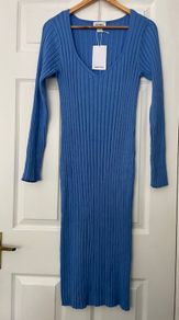 Monki Blue Ribbed Knit Midi Dress - New with Tags - Size M