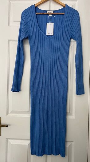 Monki Blue Ribbed Knit Midi Dress - New with Tags - Size M
