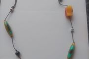 Yellow and Red Beaded Cord Necklace 16 Inch