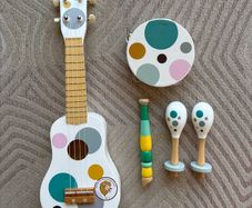 Kindsgut Wooden Musical Instruments Set (Guitar, Tambourine, Maraca)