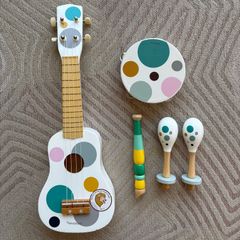 Kindsgut Wooden Musical Instruments Set (Guitar, Tambourine, Maraca)