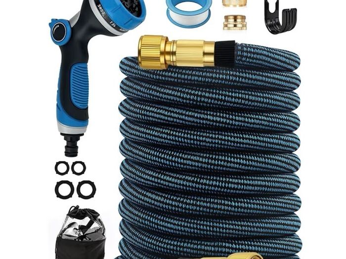 Garden Hose Pipe with 10 Function Nozzle - Upgraded 3-Layer Latex No-Kink Flexible Water Hose with 1/2" 3/4" Connectors, Expanding Water Hose for Gardening, Washing & Cleaning