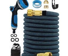Garden Hose Pipe with 10 Function Nozzle - Upgraded 3-Layer Latex No-Kink Flexible Water Hose with 1/2" 3/4" Connectors, Expanding Water Hose for Gardening, Washing & Cleaning