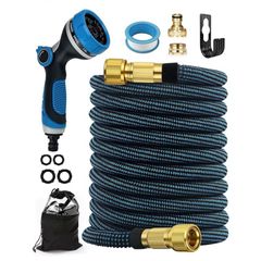 Garden Hose Pipe with 10 Function Nozzle - Upgraded 3-Layer Latex No-Kink Flexible Water Hose with 1/2" 3/4" Connectors, Expanding Water Hose for Gardening, Washing & Cleaning