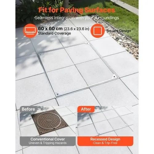 Manhole Cover with Frame, 600 x 600mm Invisible Recessed Septic Tank Access Covers, Aluminum Alloy Embedded Drain Channel Inspection Cover