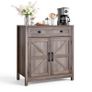 Coffee Bar Cabinet, Farmhouse Coffee Bar Table with Drawer, Buffet Stand Cabinet with 2 Barn Doors, Sideboard Buffet Station for Living Room Image 6