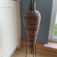 Unusual Rattan Vase on metal stand