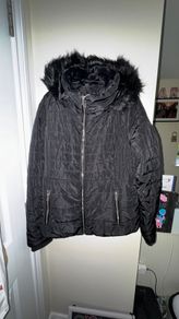 F&F Black Padded Coat with Black Fluffy Hood and Gold Trimmings