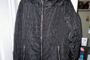F&amp;F Black Padded Coat with Black Fluffy Hood and Gold Trimmings