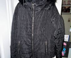 F&F Black Padded Coat with Black Fluffy Hood and Gold Trimmings