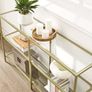 LARGE GOLD  GLASS CONSOLE TABLE   130 x 30 x 73 cm  hallway table, 3 levels, side table, tempered glass shelves metal frame, modern, for hallway, living room, bedroom, gold-coloured Image 4