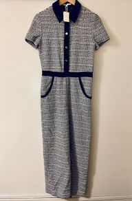Maje Paris Boucle Tweed Jumpsuit Size 36 UK 8 Brand New Black White