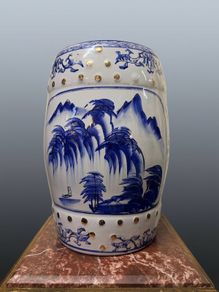 Vintage Chinese Porcelain Garden Stool Handpainted Ceramic