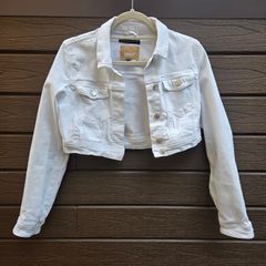 White stretchy cropped denim jacket, from ONLY, Size 10