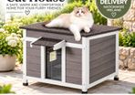 Outdoor Cat House Weatherproof Wooden Cat Shelter with Window and Openable Roof