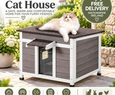 Outdoor Cat House Weatherproof Wooden Cat Shelter with Window and Openable Roof