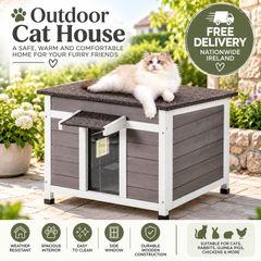 Outdoor Cat House Weatherproof Wooden Cat Shelter with Window and Openable Roof